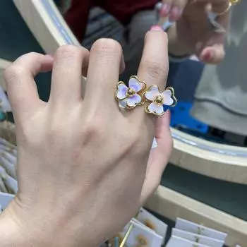 Винтажное полое золотое кольцо с двумя цветами, эмаль цвета капающего масла, трехмерное цветное открытое кольцо «Сад Моне»