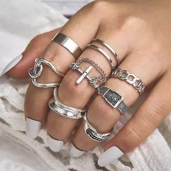Винтажное посеребренное кольцо с крестом для женщин, готический, панк, стимпанк, плачущее лицо, наборы колец с бабочкой и лягушкой, вечерние модные украшения