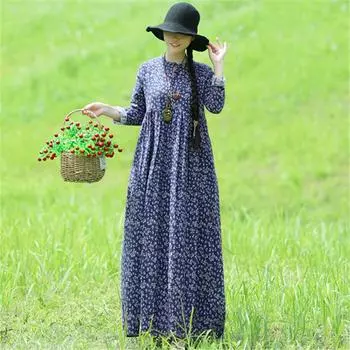 Винтажное повседневное длинное платье с длинным рукавом и цветочным принтом 2XL чёрный