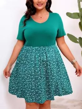 Винтажное повседневное платье с круглым вырезом и морщинками, женское элегантное шикарное свободное платье с принтом в виде слова, женское эстетичное платье с короткими рукавами, фестивальная одежда, женская одежда L зелёный