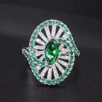 Винтажное преувеличенное кольцо, полый дизайн, свадебное коктейльное кольцо, женские роскошные антикварные вечерние кольца Resizable зелёный