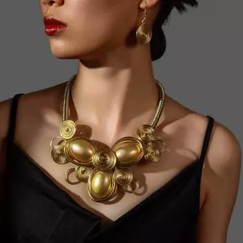 Винтажное преувеличенное ожерелье, Design Sense, ручная работа, плетеное ожерелье из бисера, цепочка на шею, комплект серег, для женщин золотой