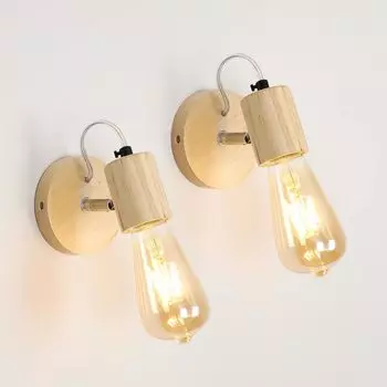 Винтажное промышленное настенное бра, регулируемое деревянное настенное бра E27, освещение для спальни, прихожей, гостиной (Деревянный цвет, без лампочки)