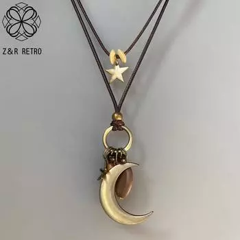 Винтажное простое металлическое ожерелье в виде луны для женщин, старинные длинные ошейники, цепочки, подвески, ручная работа, ювелирные изделия, многослойные аксессуары