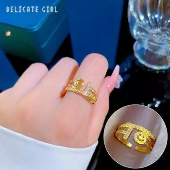 Винтажное регулируемое кольцо унисекс, открытые кольца с счастливым улыбающимся лицом для женщин, ювелирные изделия в стиле хип-хоп с буквами удачи