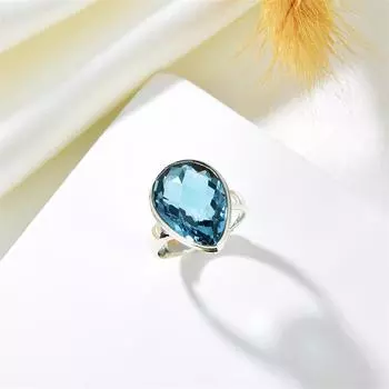 Винтажное регулируемое женское кольцо с синтетическим сапфиром в серебре S925 пробы Synthetic sapphire, Adjustable opening