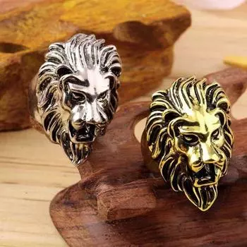 Винтажное ретро мужское золотое серебряное кольцо из нержавеющей стали с головой льва