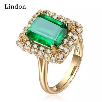 Винтажное роскошное кольцо Lindon с геометрическим изумрудом для женщин, прямоугольный драгоценный камень, серебро 925, ювелирные изделия, женский подарок на годовщину, банкет 6 зелёный
