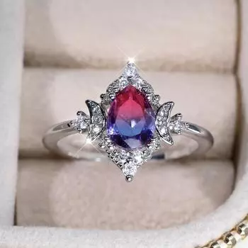 Винтажное розовое голубое кольцо с турмалином и каплей воды, изысканное кольцо с розовым синим цирконом, помолвочное ювелирное изделие, подарок на день рождения 6 разноцветный