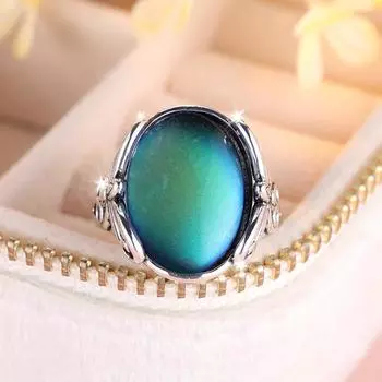 Винтажное серебряное кольцо-бабочка для женщин, меняющее цвет, овальное, с эмоциональным контролем температуры, изменяющее цветное кольцо 6