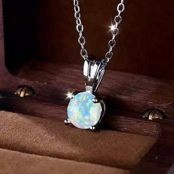 Винтажное серебряное маленькое круглое белое ожерелье с имитацией огненного опала для женщин и девочек, свадебные украшения, подарок белый/серебряный