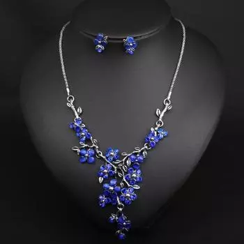 Винтажное серебряное ожерелье с цветком в виде ветки, серьги, комплект, короткая цепочка на ключицу, женские украшения серый