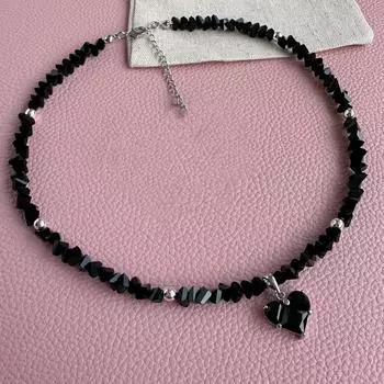 Винтажное сексуальное ожерелье с подвеской в виде сердца из циркона для женщин, женское бохо, геометрическое барочное прозрачное хрустальное ювелирное изделие чёрный