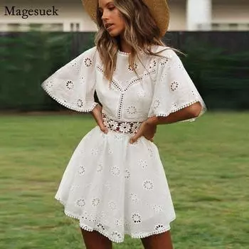 Винтажное сексуальное платье с открытой спиной, женское летнее белое платье с цветочной вышивкой, хлопковые вечерние платья с вырезами для женщин, Vestidos 18504 S белый