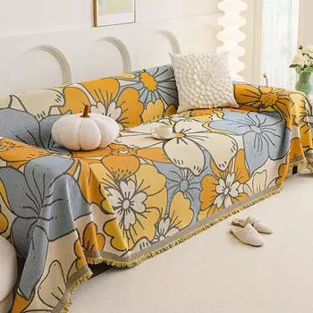 Винтажное шенилловое полотенце для дивана, жаккардовое, четыре сезона, универсальное одеяло для дивана, цельное полотенце с кисточками и каймой, в комплекте, чехол 180x130