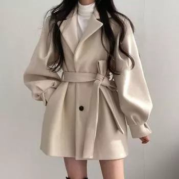 Винтажное шерстяное пальто, женское осенне-зимнее пальто с рукавами-фонариками и лацканами, женское корейское модное элегантное пальто в стиле Хепберн, пальто S чёрный