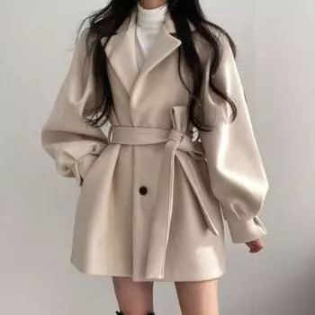 Винтажное шерстяное пальто, женское осенне-зимнее пальто с рукавами-фонариками и лацканами, женское корейское модное элегантное пальто в стиле Хепберн, пальто S чёрный