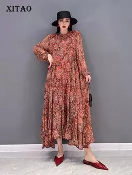 Винтажное шифоновое платье XITAO с принтом WMD5119