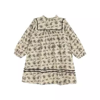 Винтажное синее платье с цветочным принтом для девочек, весеннее хлопково-льняное платье с длинными рукавами, детская одежда для девочек 80