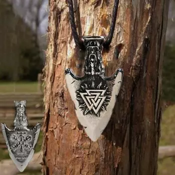 Винтажное скандинавское мужское ожерелье Odin Arms из нержавеющей стали 316L с подвеской Gunnir в стиле викингов Leather Chains & Pendants золотой