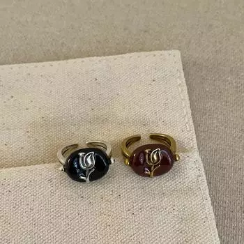 Винтажное старое тюльпановое овальное открытое кольцо с каплями масла женское нишевое модное универсальное кольцо