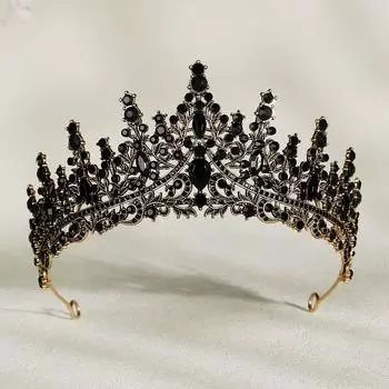 Винтажное свадебное украшение, алмазная корона из сплава, аксессуары для дня рождения, свадьбы, ужина, черная хрустальная свадебная корона