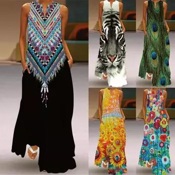 Винтажное свободное сексуальное винтажное платье с v-образным вырезом и карманами, свободное макси-платье для путешествий M чёрный