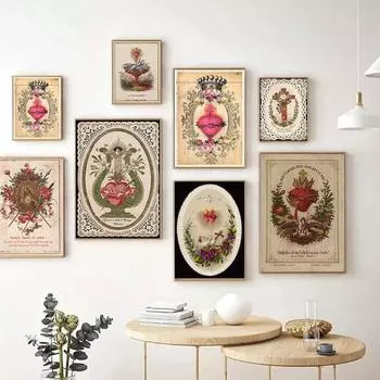 Винтажное Святое Сердце Иисуса, художественные принты, плакат, абстрактная религия, холст, живопись, ретро настенная картина, украшение для дома, без рамки 21*30cm