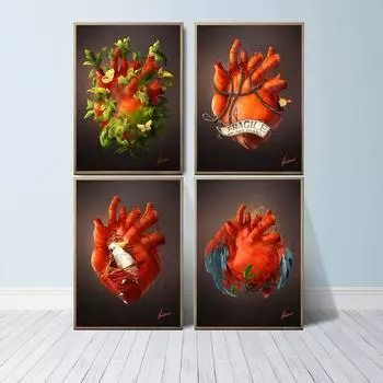 Винтажное Святое Сердце Иисуса, художественные принты, плакат, абстрактная религия, холст, живопись, ретро настенная картина, украшение для дома, Куадрос 21x30cm No Framed
