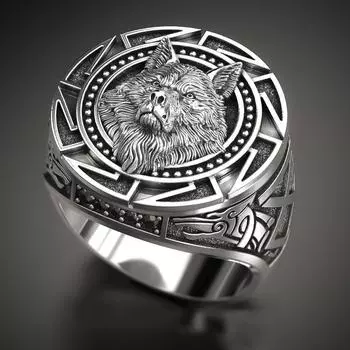 Винтажное тайское кольцо с тотемом волка, мужское кольцо с головой волка 9 чёрный