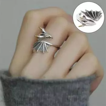 Винтажное темное кольцо с летающим драконом, регулируемые кольца с изображением животных, кольца с драконом, ювелирные украшения для вечеринки золотой/серебряный