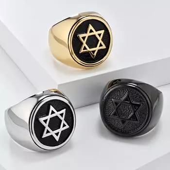 Винтажное титановое кольцо с гексаграммой для мужчин, печать Соломона, триггерный палец, золотой цвет, мужские ювелирные изделия, аксессуары, кольцо для мальчика в стиле хип-хоп 7#