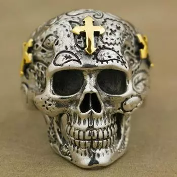 Винтажное титановое стальное кольцо с крестом и черепом в готическом стиле, мужское байкерское кольцо серебряного цвета, размер США 7 ~ 14