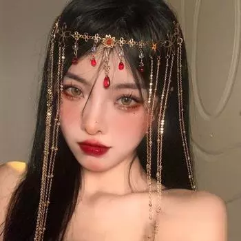 Винтажное украшение для волос из кристалла в форме капли воды, украшение на лоб, подвеска для центра бровей, повязка на голову с кисточкой 2