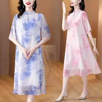 Винтажное улучшенное летнее шифоновое платье Cheongsam в китайском стиле, платья с принтом M