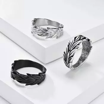 Винтажное унисекс-кольцо из титановой стали в форме листа для мужчин и женщин, нишевое индивидуальное кольцо из нержавеющей стали с узором из цветка пшеницы, парное кольцо для пальцев 7#