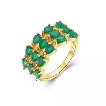 Винтажное великолепное дизайнерское кольцо с натуральным зеленым агатом и драгоценным камнем. Легкий роскошный подарок для женщин и девочек на юбилей, день рождения и праздник US RING SIZE:7# жёлтый