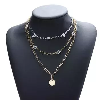 Винтажное винтажное геометрическое ожерелье из бисера с кристаллами, женское дизайнерское ожерелье с цветочным узором