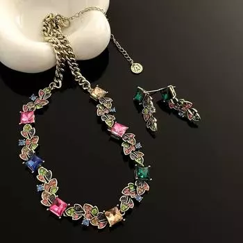 Винтажное винтажное ожерелье с инкрустацией из цветных драгоценных камней в стиле тяжелой промышленности для женщин, преувеличенная индивидуальность, атмосферные серьги, ожерелье, цепочка для свитера 45cm