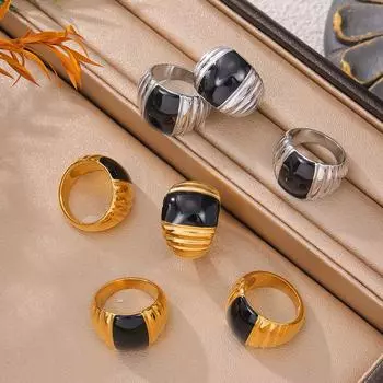 Винтажное винтажное весовое глазурованное кольцо из титановой стали с покрытием из настоящего золота 18 карат, легкое роскошное персонализированное парное кольцо-хвост No. 6