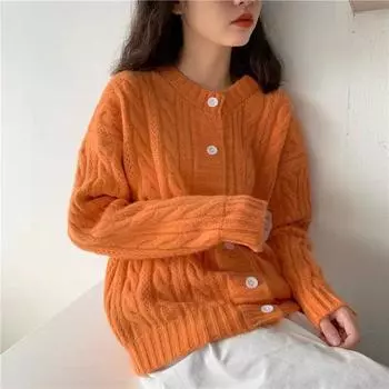 Винтажное вязание Fried Dough Twists кардиган пальто женская осенняя и зимняя одежда свободная одежда ленивый ветер ins прилив оранжевый свитер one size белый