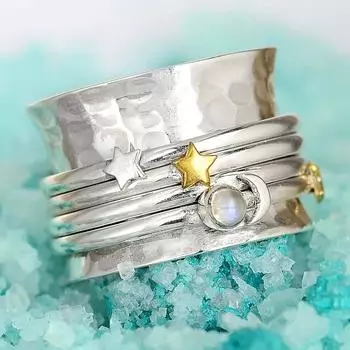 Винтажное вращающееся кольцо со звездой и луной, женское кольцо, ювелирное изделие, подарок для женщин на день рождения A