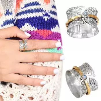 Винтажное вращающееся женское декомпрессионное кольцо с кристаллом циркония, женское кольцо