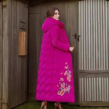 Винтажное вышитое хлопковое пальто средней длины в китайском стиле с широким кроем M красный