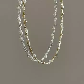 Винтажное высококачественное жемчужное металлическое плетеное ожерелье для женщин, уникальная индивидуальная модная цепочка на шею, цепочка на ключицу