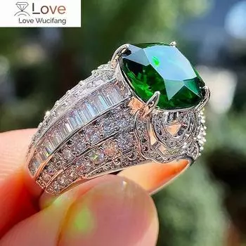 Винтажное высококачественное женское кольцо на палец с великолепным зеленым цирконием, благородные ювелирные изделия для вечеринок, блестящий изысканный подарок на годовщину 10