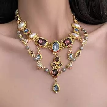 Винтажное жемчужное ожерелье с двойным кристаллом и бриллиантовой бахромой, женские модные украшения