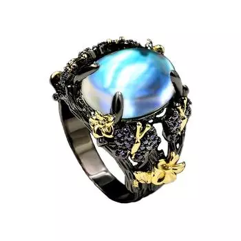 Винтажное женское кольцо, большое блестящее женское кольцо с лунным камнем, креативное банкетное женское ювелирное кольцо, обручальное кольцо, женское кольцо 6 чёрный