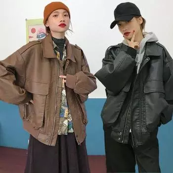 Винтажное женское кожаное пальто, осенне-зимняя куртка нового стиля в западном стиле с толстым парным пальто S
