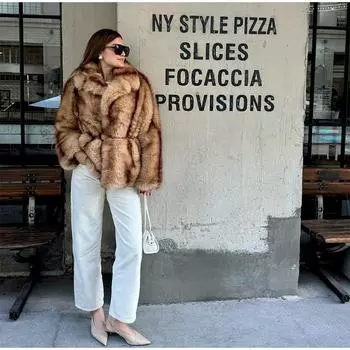 Винтажное женское пальто из искусственного меха с длинным рукавом, свободная женская куртка 2025 года, модная элегантная утепленная женская верхняя одежда с поясом S жёлтый